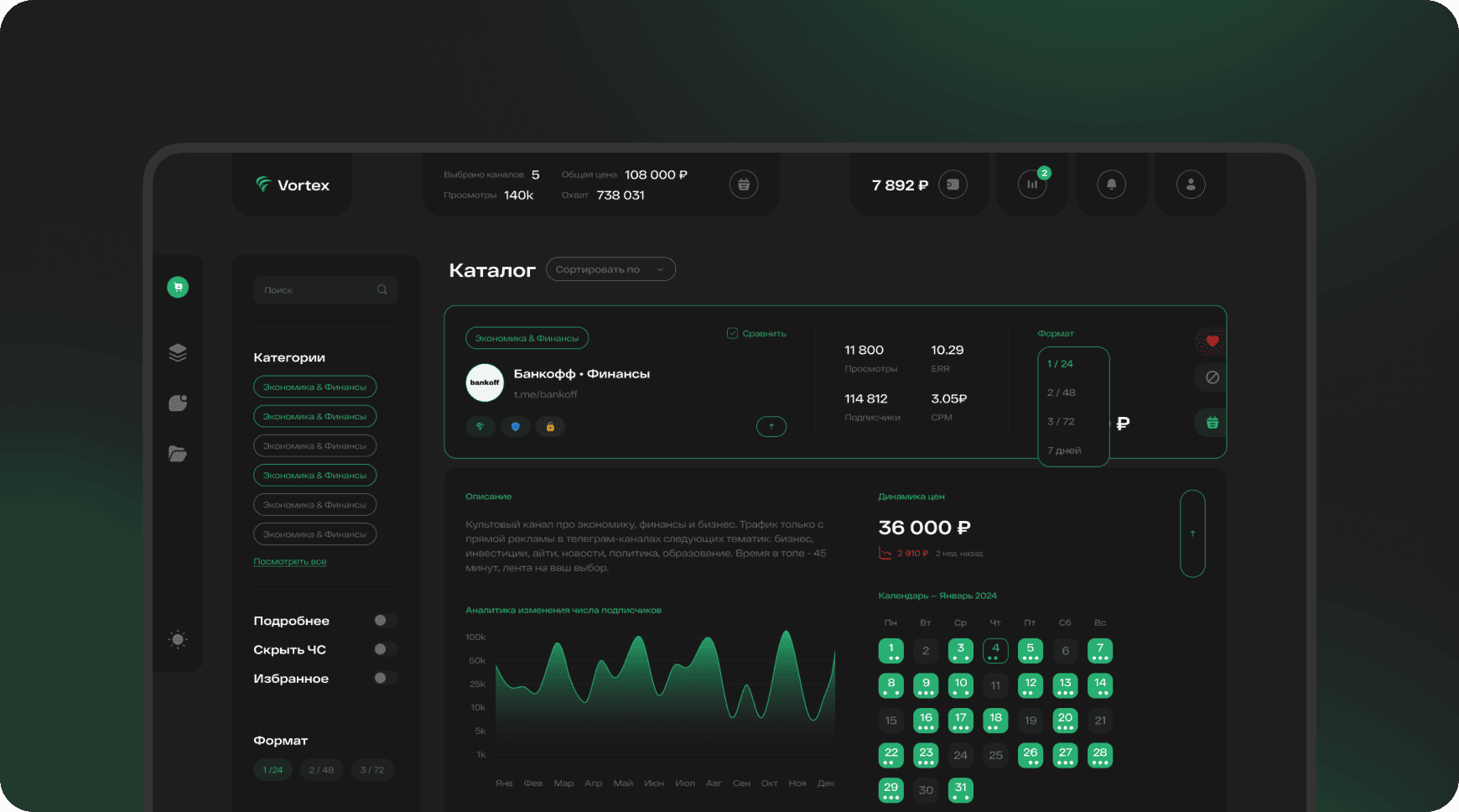 Биржа рекламы в телеграм Vortex